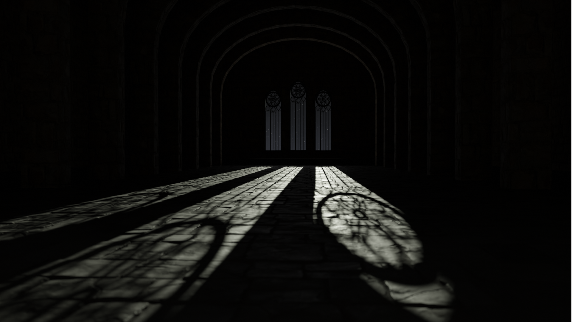 Play of light and shadow through a window — 3D render