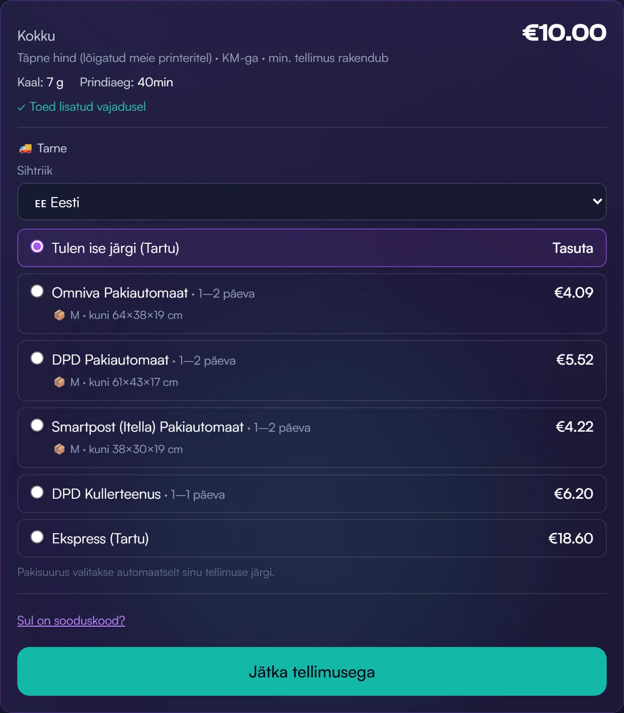 Exact price, weight and print time